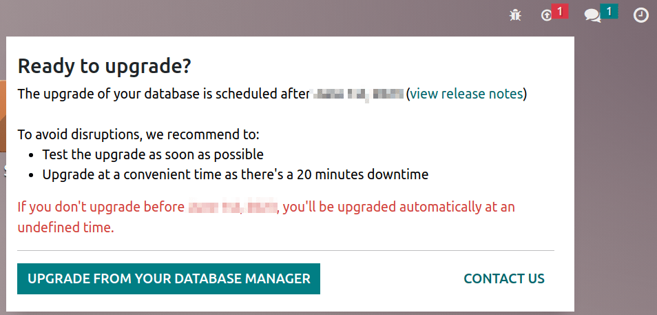 Invitation to upgrade on the database dashboard.